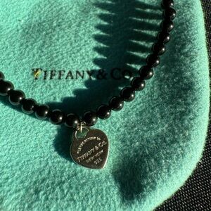 Tiffany & Co. Onyx Bead Bracelet with Silver Heart Charm